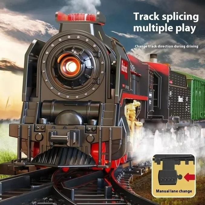 TERBARU - Kereta Uap Jalur Kereta Mainan Kereta Listrik Model Retro Mainan Kereta Api Set Mainan Unt