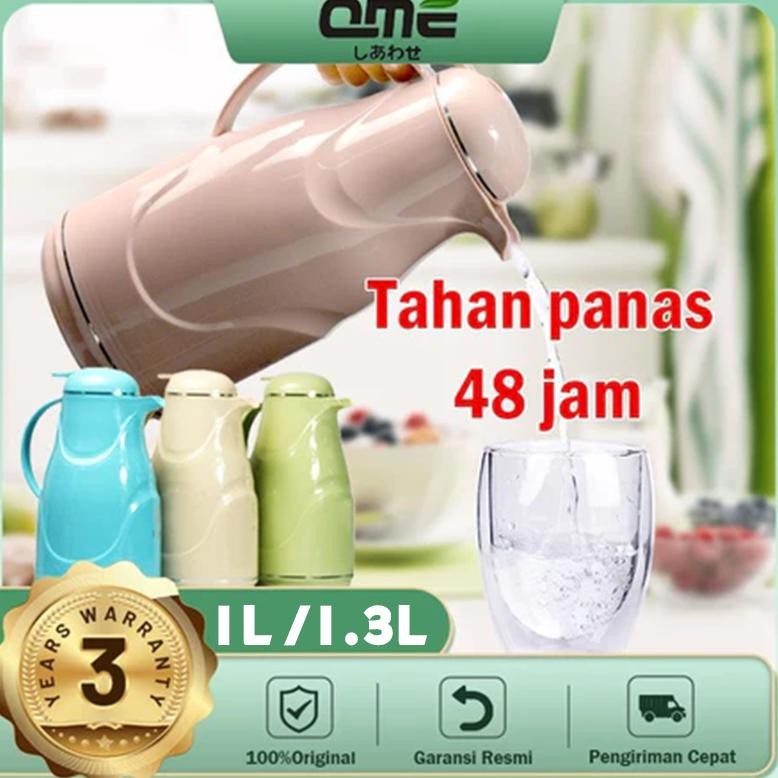 QME 1300ML TERMOS AIR PANAS BAHAN KACA LUAR PLASTIK WATER JUG 1.3 LITER BESAR