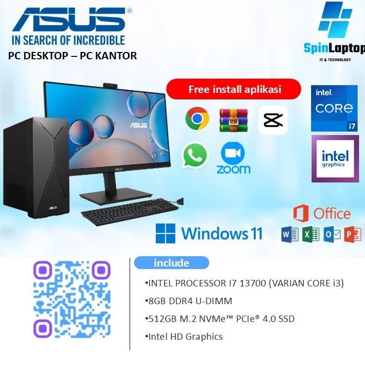NEW Komputer PC Asus S501MER Core i7 13700 Ram 8GB ssd 512GB Full Set