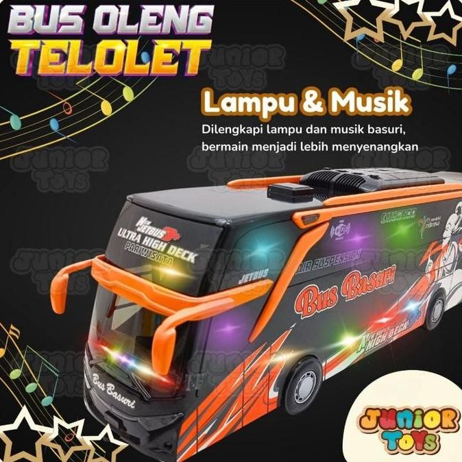 TERBARU - Bus Telolet Basuri Oleng Mainan Anak Bahan Kayu Bunyi Suara Nyala Lampu LED
