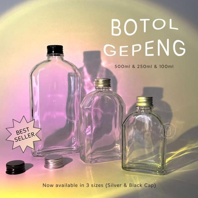 (Expert) Botol kaca gepeng flat glass bottle - botol juice kopi - Gepeng