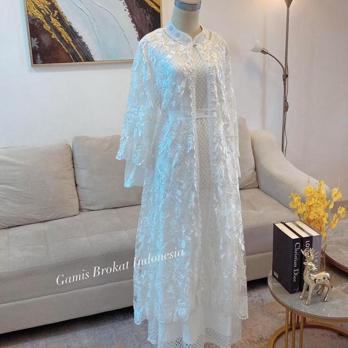 Dress DAVINA Y134B putih JUMBO outer lepas cocok untuk acara pesta Gamis Muslim Wanita Kondangan Mew