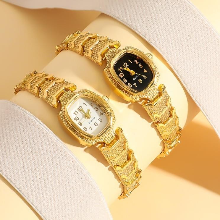 Jam Tangan Wanita Lapisan Emas Dial Kotak Mini Logam Anti Air Jam Tangan Anak Perempuan Jam Tangan W