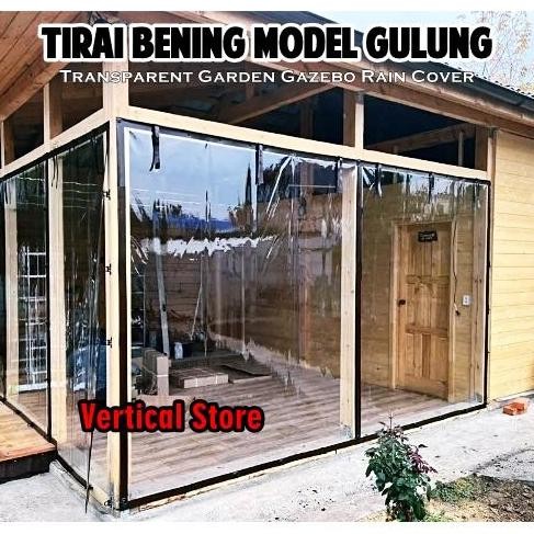 Tirai Outdoor Gulung Custom / Krei Bening Gulung Penahan Hujan Meteran PN