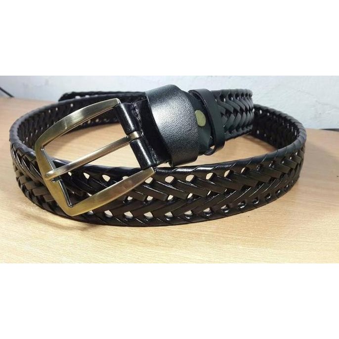 Ikat pinggang pria kulit asli anyam TEB