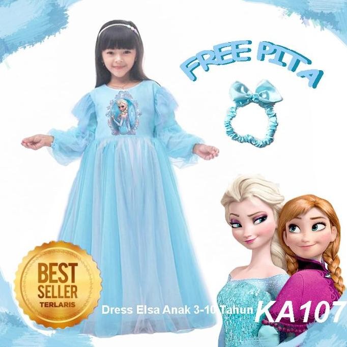 Ready  Gaun Dress Baju Elsa Frozen Anak 3thn 10thn Kostume Elsa Anna NEWKA107