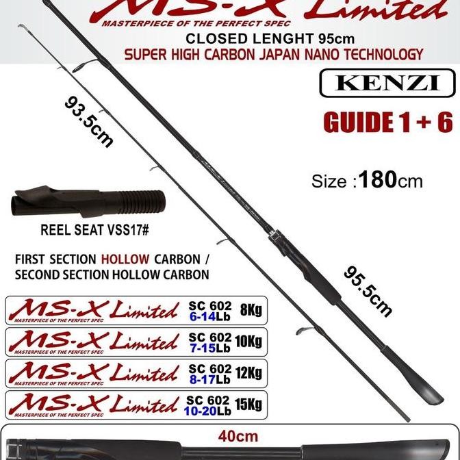 Promo Joran Kenzi MS X Limited 180 cm Hollow carbon 8 Kg 10 Kg 12 Kg 15 Kg Memancing Pancing Spinnin