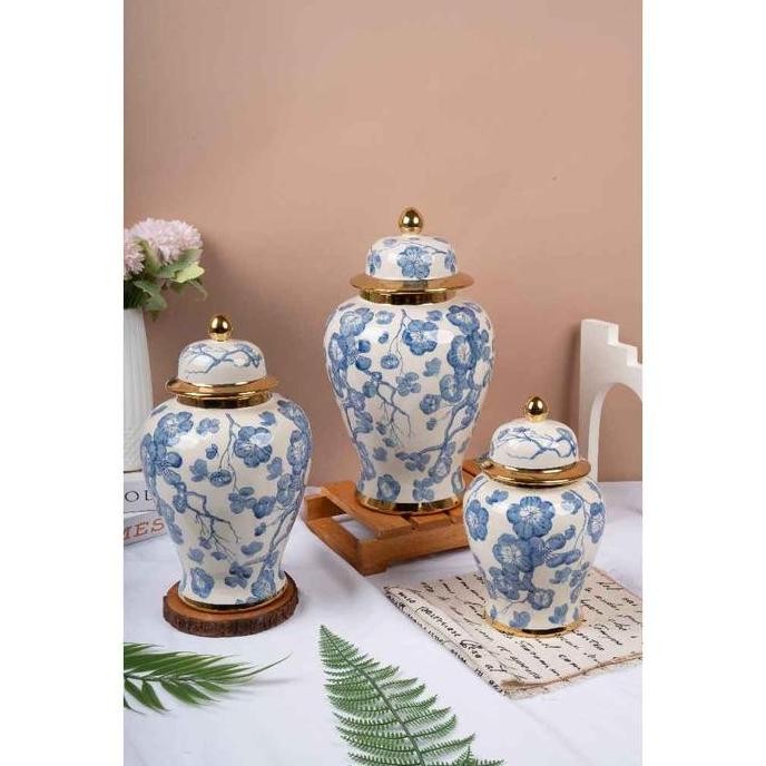 Vas Guci Antik Biru Bunga / Vas Bunga Keramik Mewah / Pajangan Dekorasi Kualitas Terbaik Harga Termu