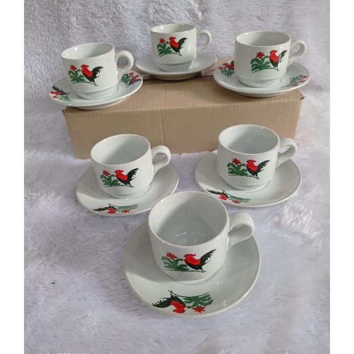 1Set Cangkir Keramik Cap Ayam Jago Minimalis