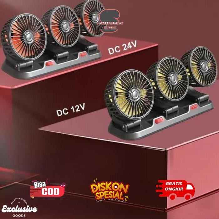 Eh76 UFO-2025 ede-78 [XGoods] Kipas Angin Mobil 3 Kepala 12/24V Kipas Pendingin Truck USB Dashboard 