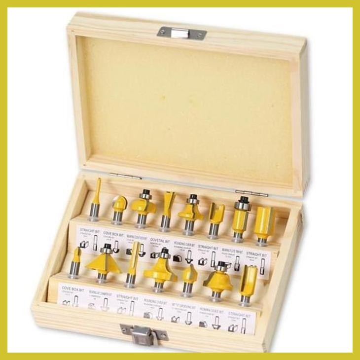 READY MATA PROFIL SET 12PCS TRIMMER ROUTER BITS SET 1/4 KAYU ROUTER 6.35MM GOOD QUALITY