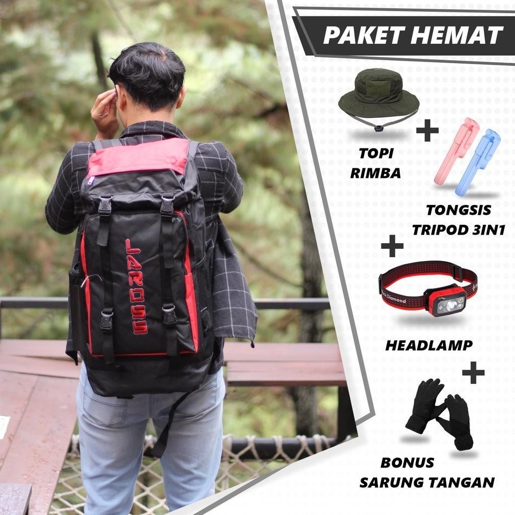 Miliki - Tas Gunung Murah Combo Hemat Bonus Topi Rimba Sarung Tangan Tongsis Headlamp Carrier 35 lit