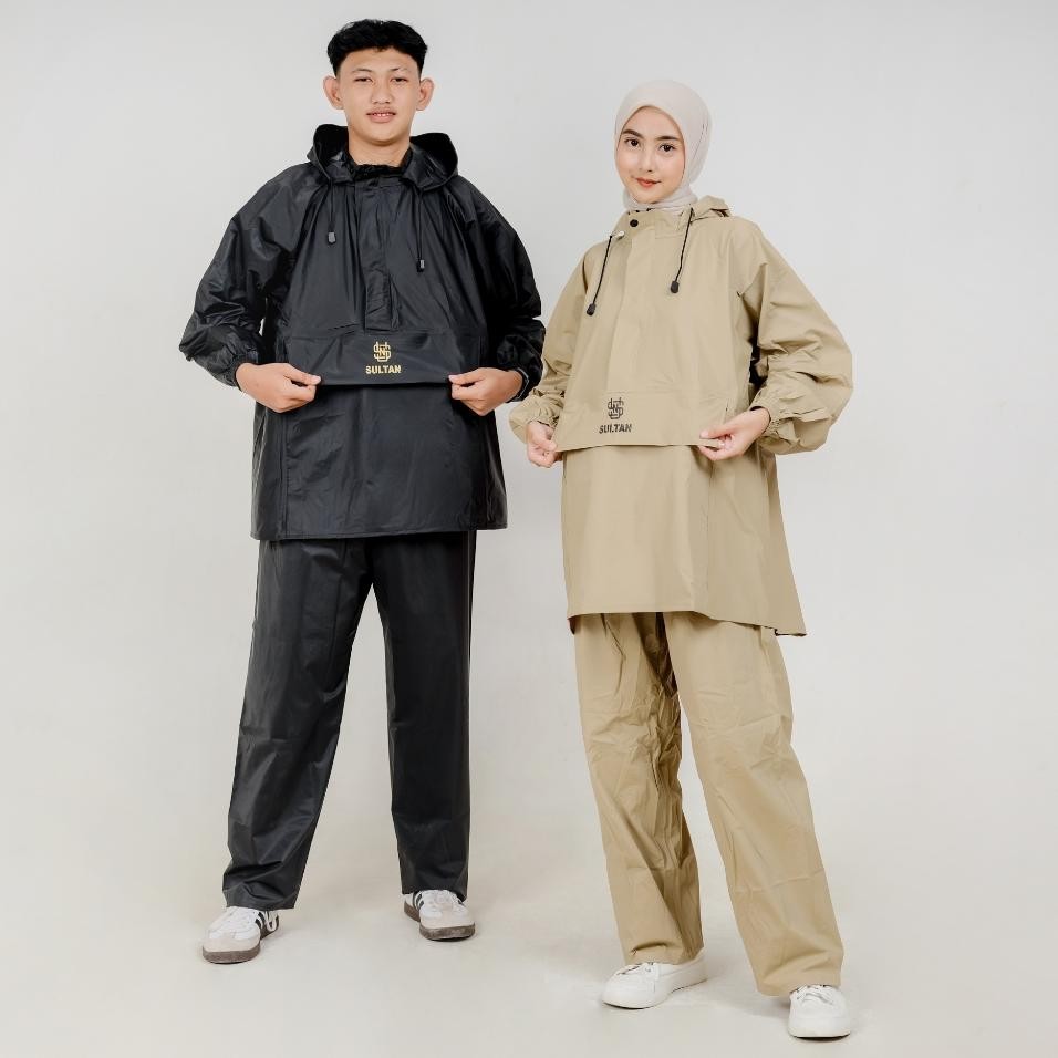 Sultan Jas Hujan Kanguru Pria Wanita Setelan Baju Celana Dewasa Cream