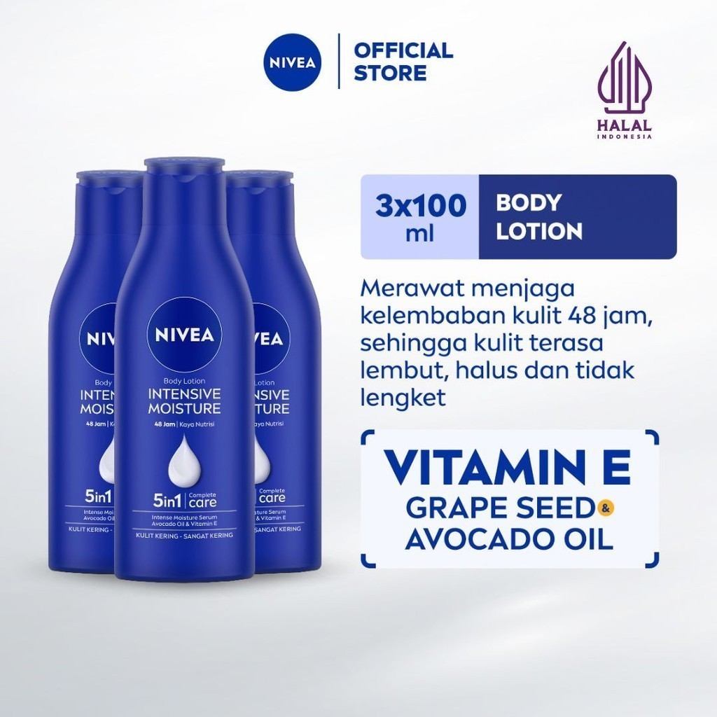 (PAKET HEMAT ISI 3) NIVEA Body Lotion Intensive Moisture 100ml - Hand body lotion mositurizer 48 jam