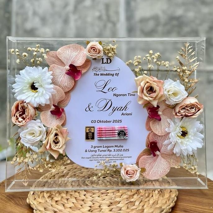 Bingkai mahar pernikahan Rustic ukuran  30x40 Frame Bunga