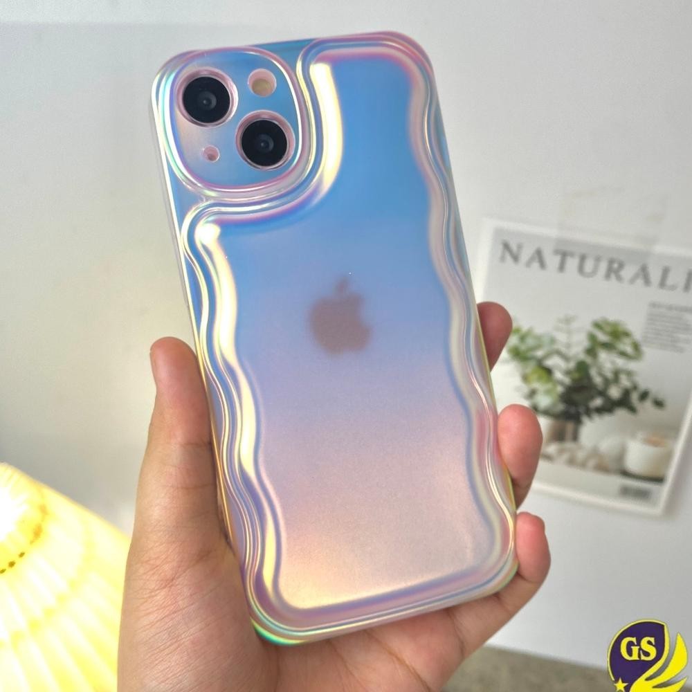 Bf888S Soft Case Matte Iphone Hologram Curly Puff 3D Aurora Gradient Case Gelombang Bantal Warna Gra