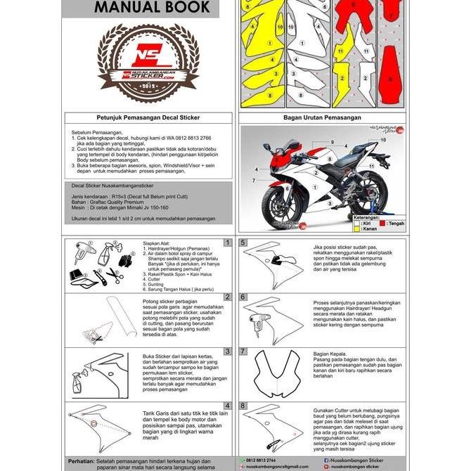 Decal Stiker Yamaha R15 V3 VVA 155 Oren Hitam 045 Motorcycle Original