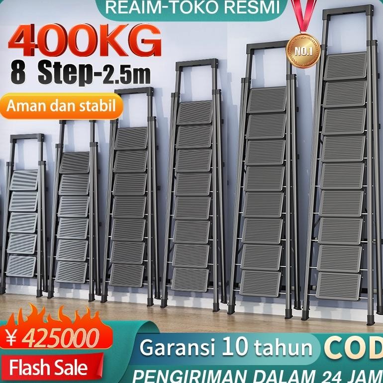 REAIMTangga 7 Step Tangga Lipat Multifungsi Lipat Tangga Besi Household Ladder Tangga Rumah 8 Step T
