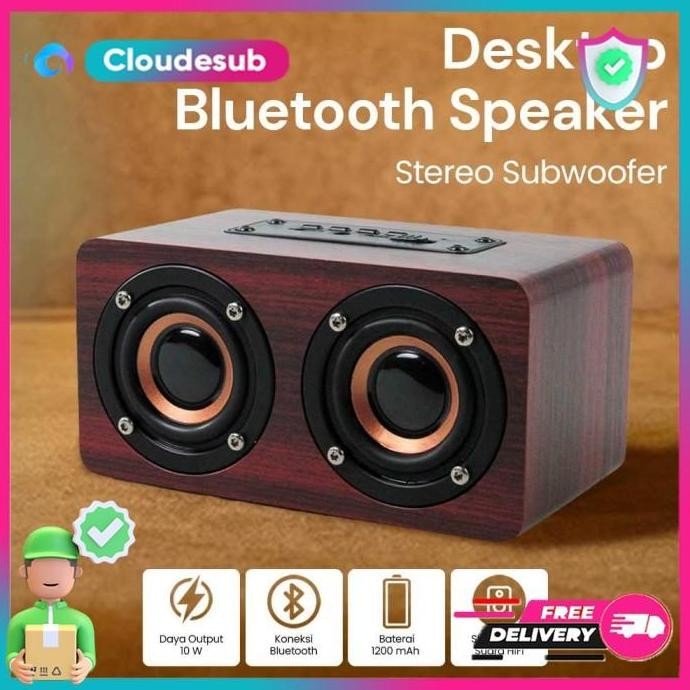 Wood Speker Bluetooth Speaker Portable Stereo Soundbar Tv Pc Komputer