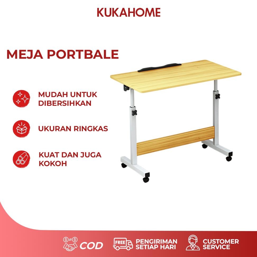 KUKAHOME Meja Belajar Meja Laptop Meja Kerja Meja Belajar Lipat Dengan Roda Bahan Kayu Rangka Besi