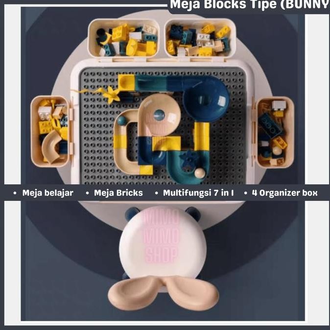 PROMO - Set Meja Kursi BUNNY Brick Block - Meja Belajar Anak Multifungsi