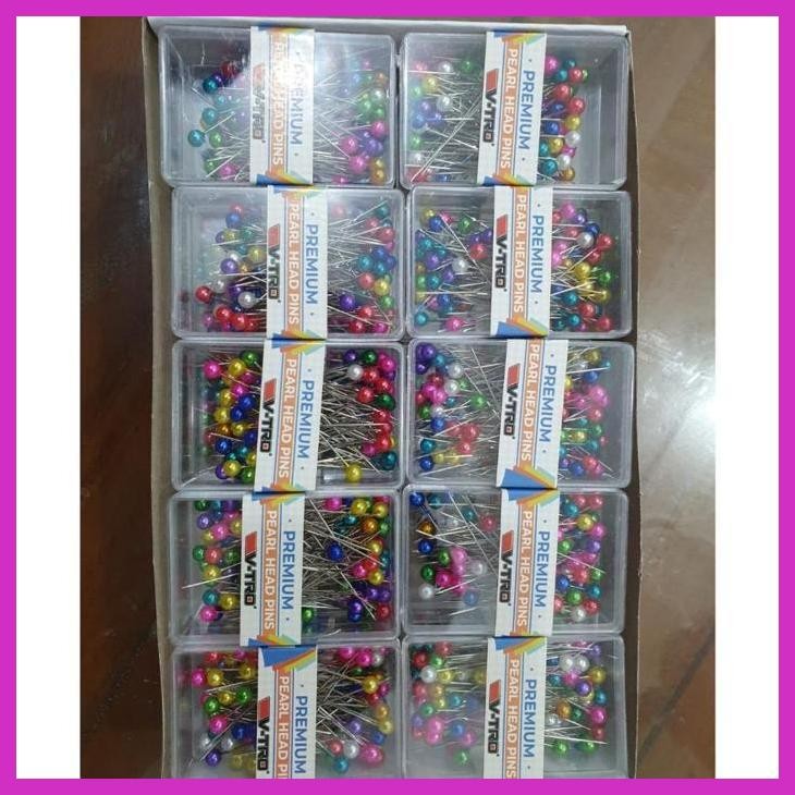 (SEKOLAH) JARUM PENTUL VTRO BOX PLASTIK PREMIUM BESAR HEAD PIN WARNA ATAU 1 WARNA SIAP KIRIM