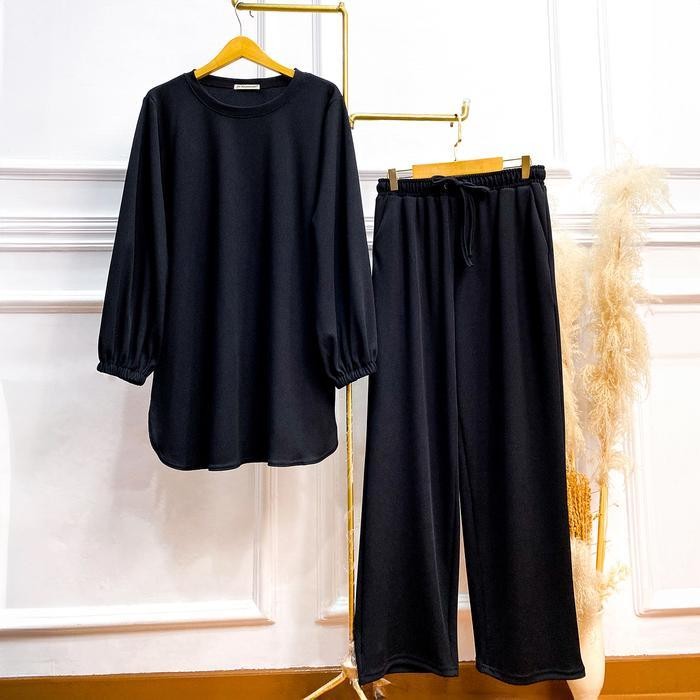 Jv Hasanah Oneset Baju Kurung Oval Waffle Knit - Setelan Rok Dan Celana Baju Kurung Waffle Knit Prem