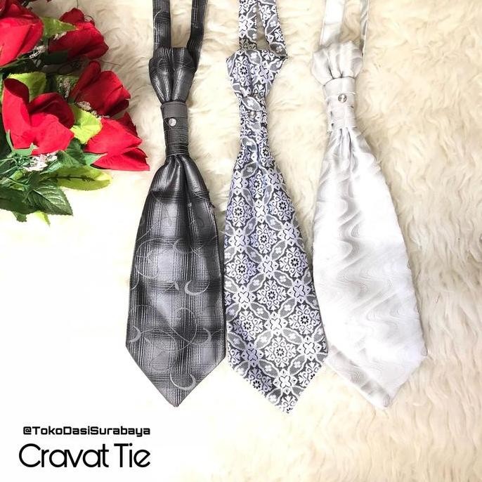 Cravat tie dasi panjang pengantin pria wedding motif putih abu ready