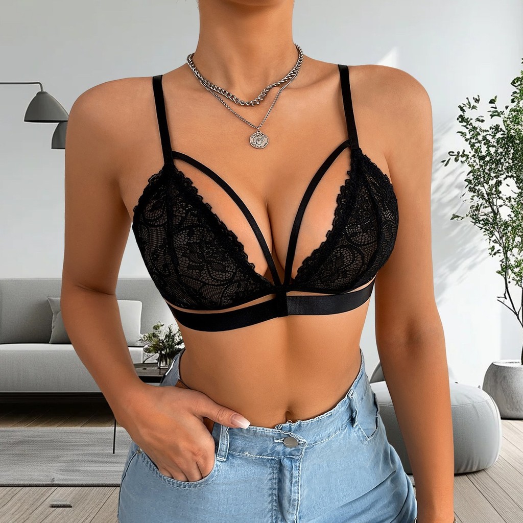 [COD]Bra push-up segitiga cup renda yang seksi dan bergaya