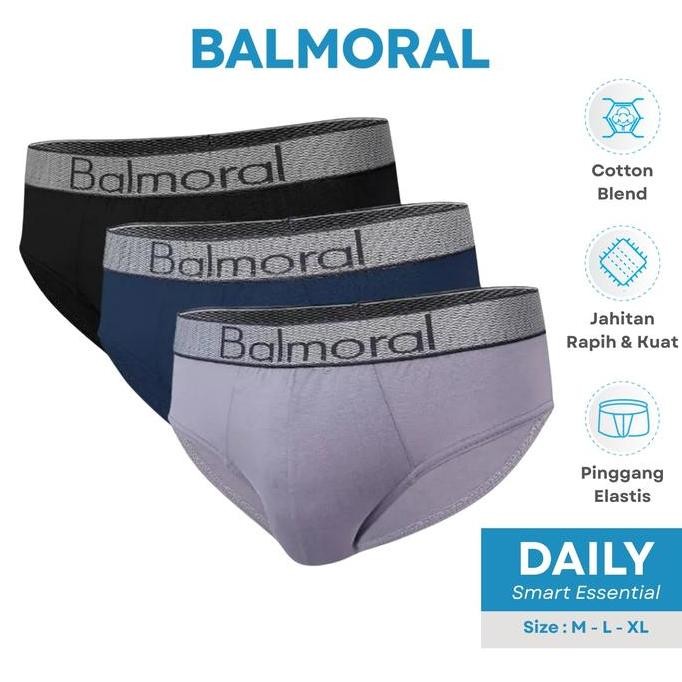 Promo Balmoral Daily Celana Dalam Pria Brief 3 Pcs Cotton Blend CD.A.032 COD