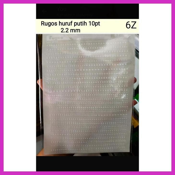(SEKOLAH) RUGOS HURUF PUTIH 2,2 MM ADA 2 UKURAN PILIH SALAH SATU ( TIPE 6 Z ATAU38 M) PACKING AMAN