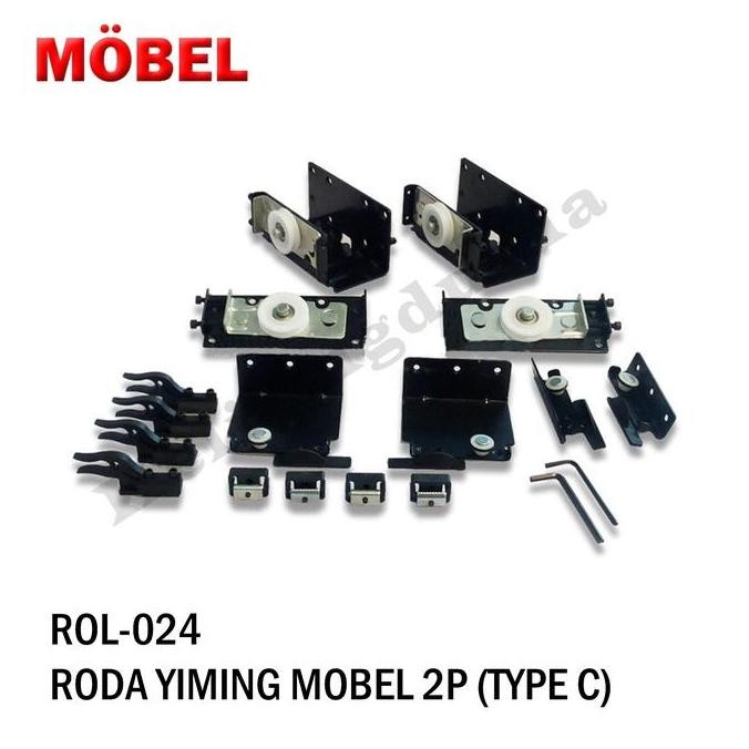 Set Roda Pintu Lemari 2P Sliding Yiming 2 Pintu Untuk Rel 2 Mtr
