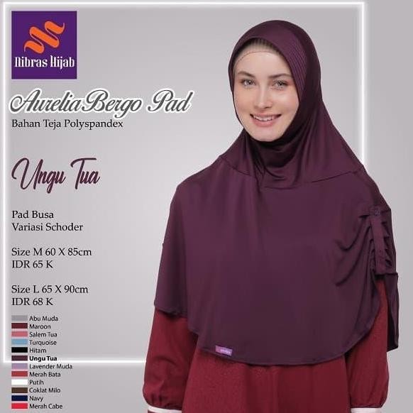 Promo Nibras Hijab Aurelia Bergo Pad Warna Ungu Tua Jilbab Instan Polyspande COD