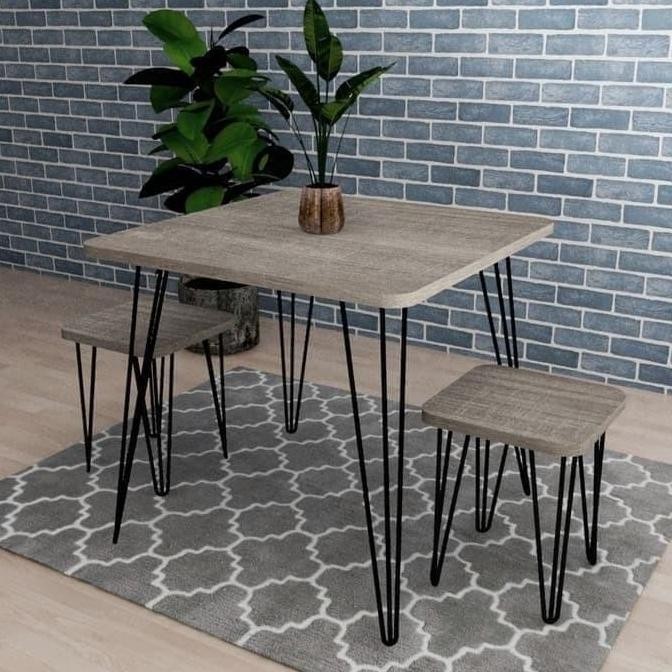 Meja makan set cafe modern minimalis meja kerja kaki besi kursi cafe