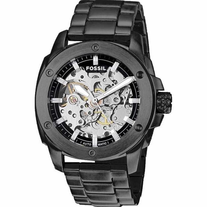 Jam tangan pria fossil otomatis transparan fossil skeleton