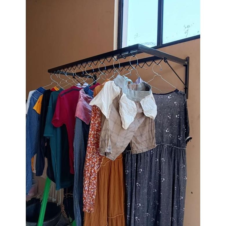 Jemuran Baju Tempel Dinding Lipat panjang 125 cm dan 150 cm