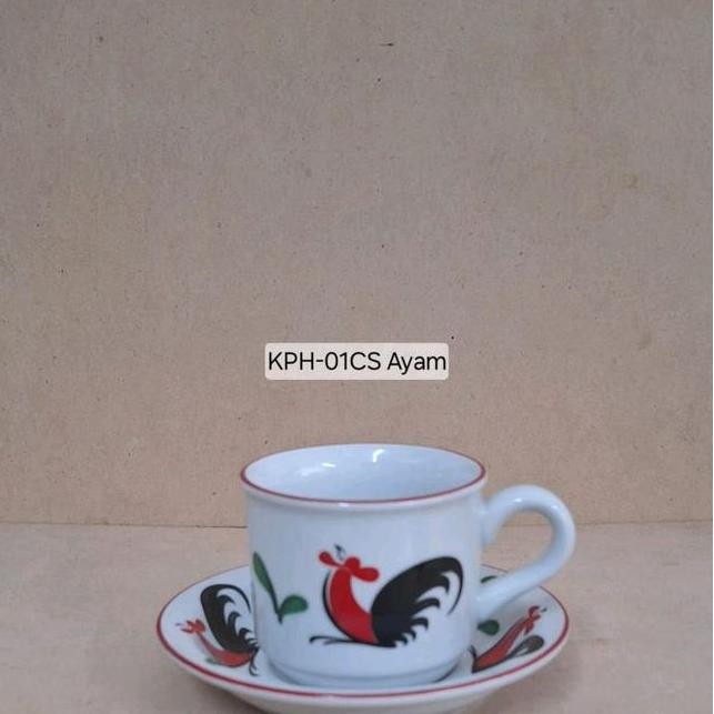 Gelas Ayam Keramik Isi 6Pcs Cangkir Dan 6Pcs Tatakan Cangkir Teh Cangkir Kopi Gelas Tamu Gelas Lucu 