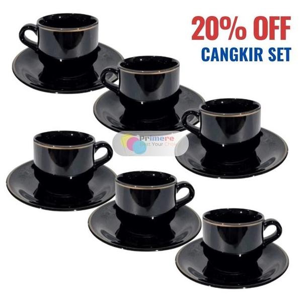 Gelas Cangkir Kopi Set Keramik 1 Pa Isi 6 Hitam List Emas