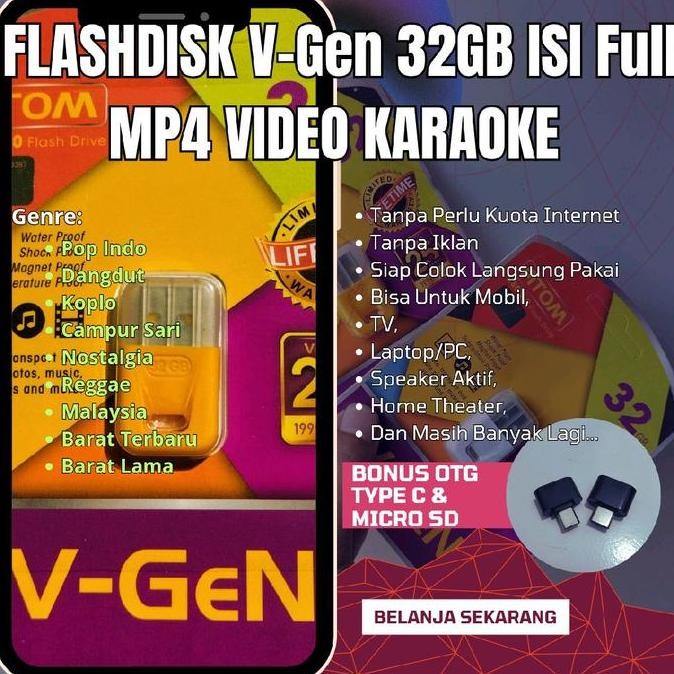 DF30 }} V-Gen Flashdisk USB 32GB Full Video Karaoke MP4 Original Isi Full Tanpa Internet Cocok Untuk