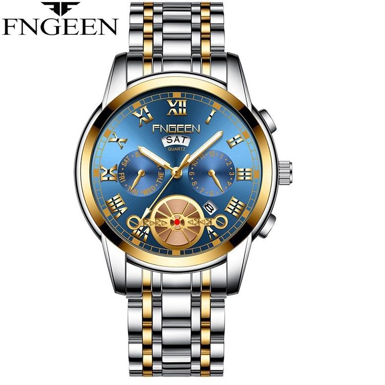 Hot - FNGEEN 4001 Jam Tangan Pria Luxury Stainless Steel Quartz Original Anti Air Watch 