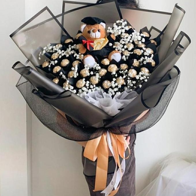 BUKET BUNGA COKLAT BONEKA/BUKET WISUDA COKLAT FERRERO ROCHER/BUKET REQUEST/