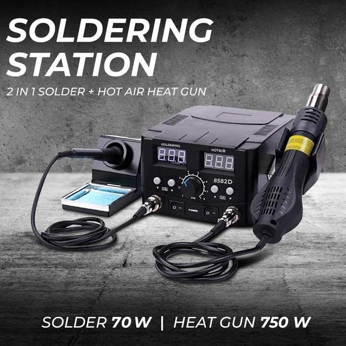 Soldering Station + Hot Air Heat Gun 750W Solder Uap 2 In 1 8582D
