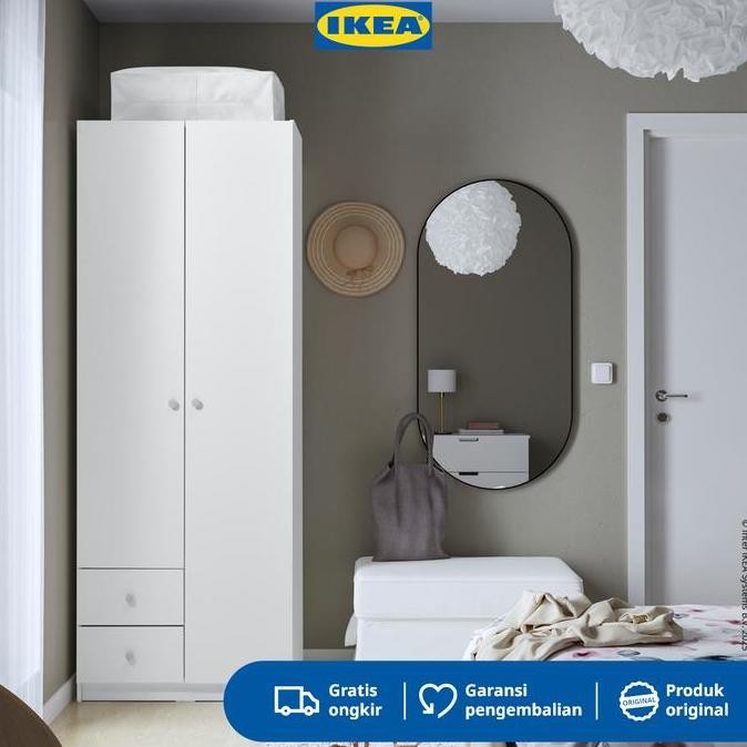 Promo IKEA BRUKSVARA Lemari Pakaian 2 Pintu Dengan 2 Laci Putih 79x57x201 cm COD