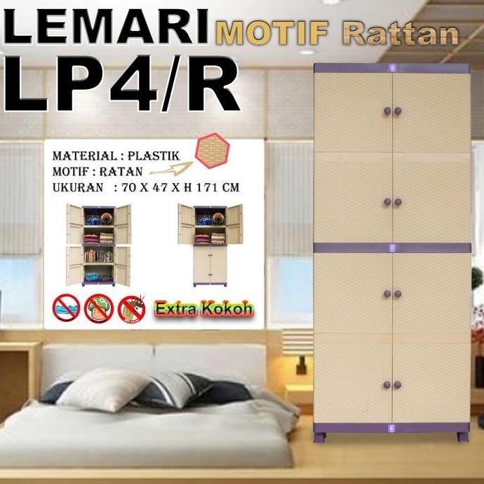 Promo LEMARI PLASTIK MURAH KUAT DAN KOKOH 4 SUSUN MOTIF ROTAN TWIN PAN COD