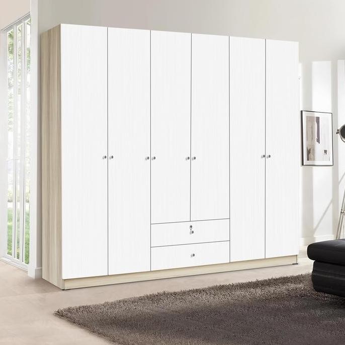 Promo KIRANA Morris - Lemari Pakaian Kayu 6 Pintu Putih Wardrobe Jumbo Modern Minimalis COD