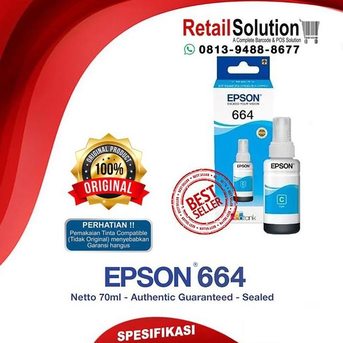 Tinta Epson 664 Original Cyan - Tinta Printer Epson L120 L310 L360 BIM