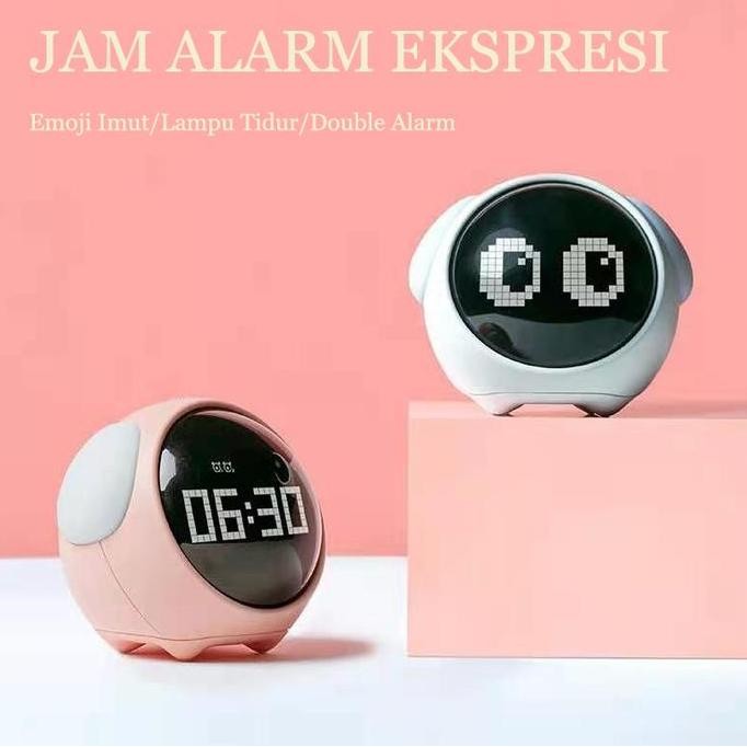Jam Alarm emoji lucu Ekspresi Imut lampu tidur Jam Weker hadiah pacar kado anak LUCU Plastic