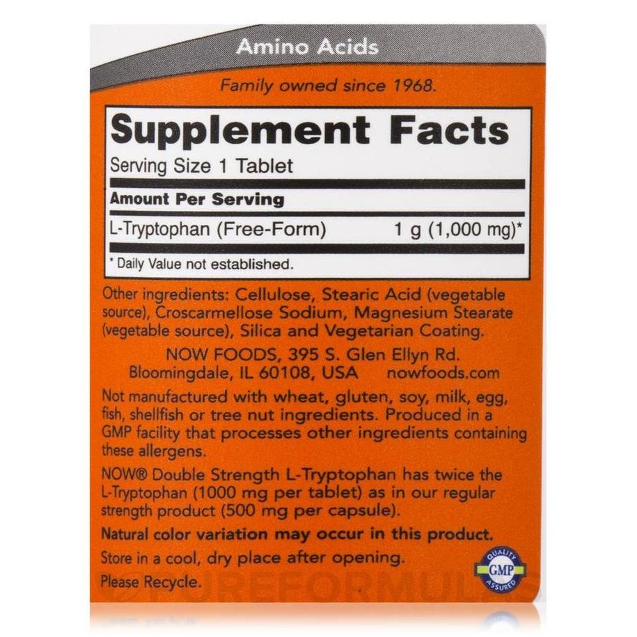 Now Foods L-Tryptophan Double Strenght 1000 Mg 60 Cap - Now Tryptophan Original