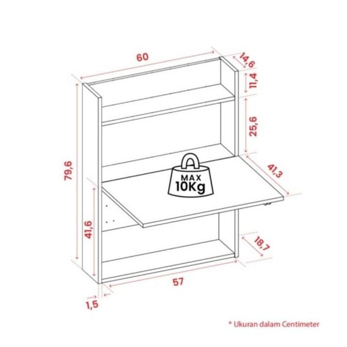 Meja tulis kerja belajar gantung dinding lipat rak buku LUAR BANDUNG