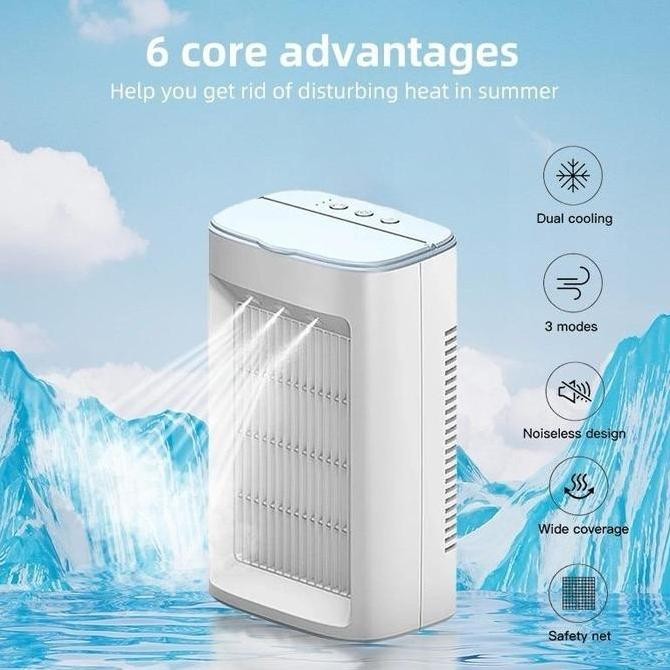 Kipas AC Mini Portable - Air Conditioner & Humidifier untuk Rumah/Kantor | Dengan Tangki Air & Es Ba